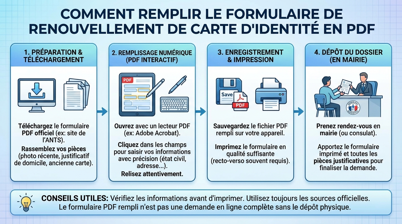 Comment remplir le formulaire de renouvellement de carte d'identité en PDF 1 Télécharger le formulaire PDF