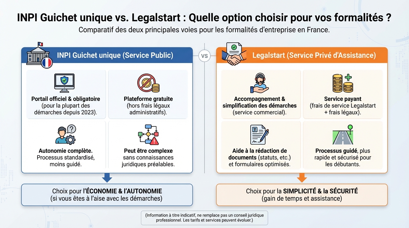 Comparaison entre INPI Guichet unique et Legalstart
