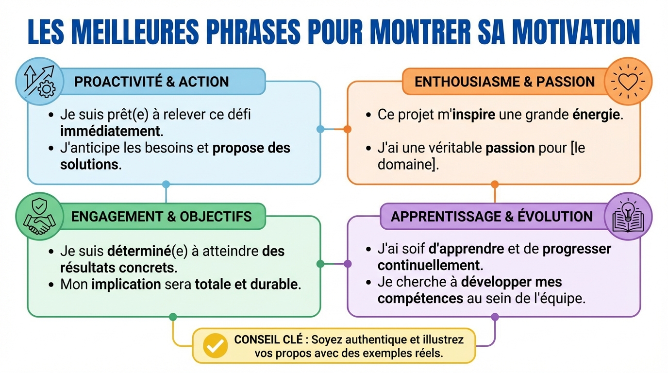 Les meilleures phrases pour montrer sa motivation 1 Exemples de phrases pour montrer sa motivation