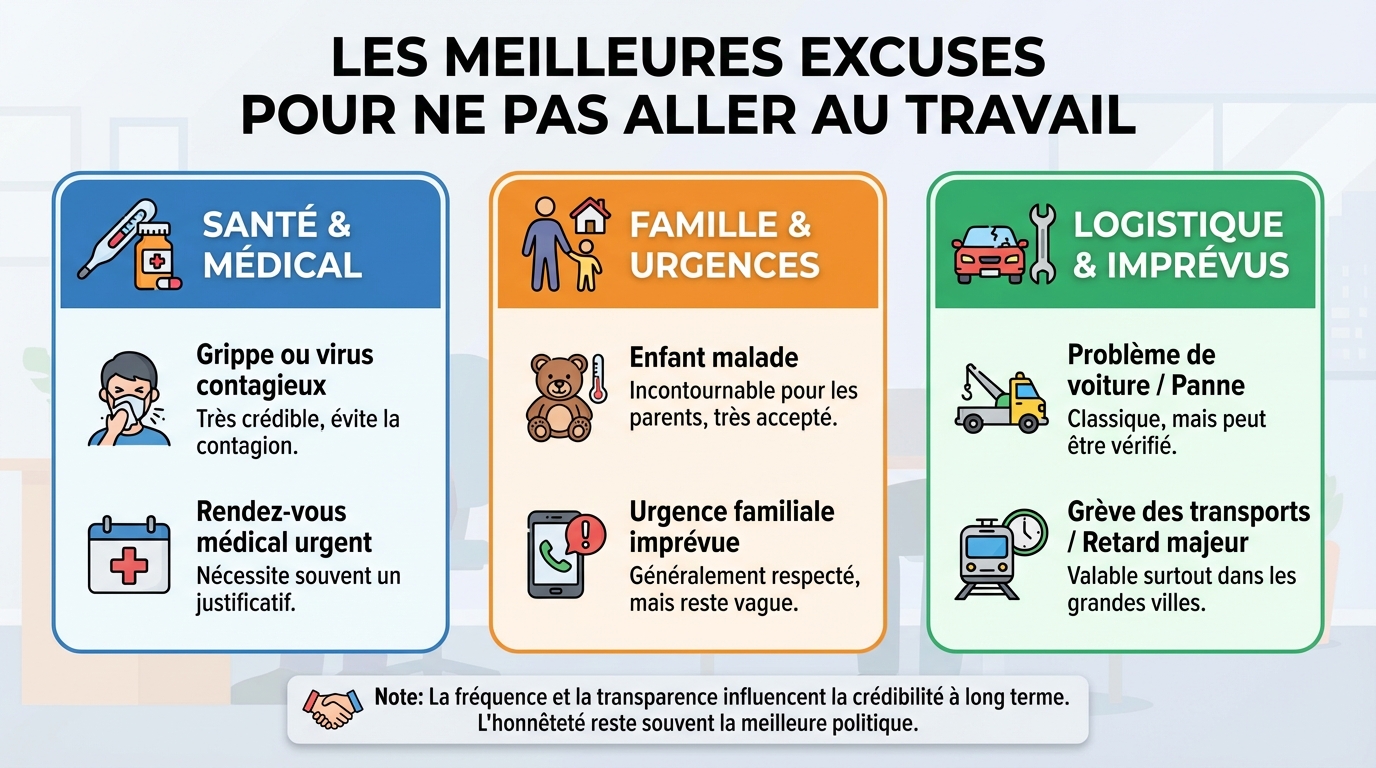Les meilleures excuses pour ne pas aller au travail 1 Les meilleures excuses crédibles