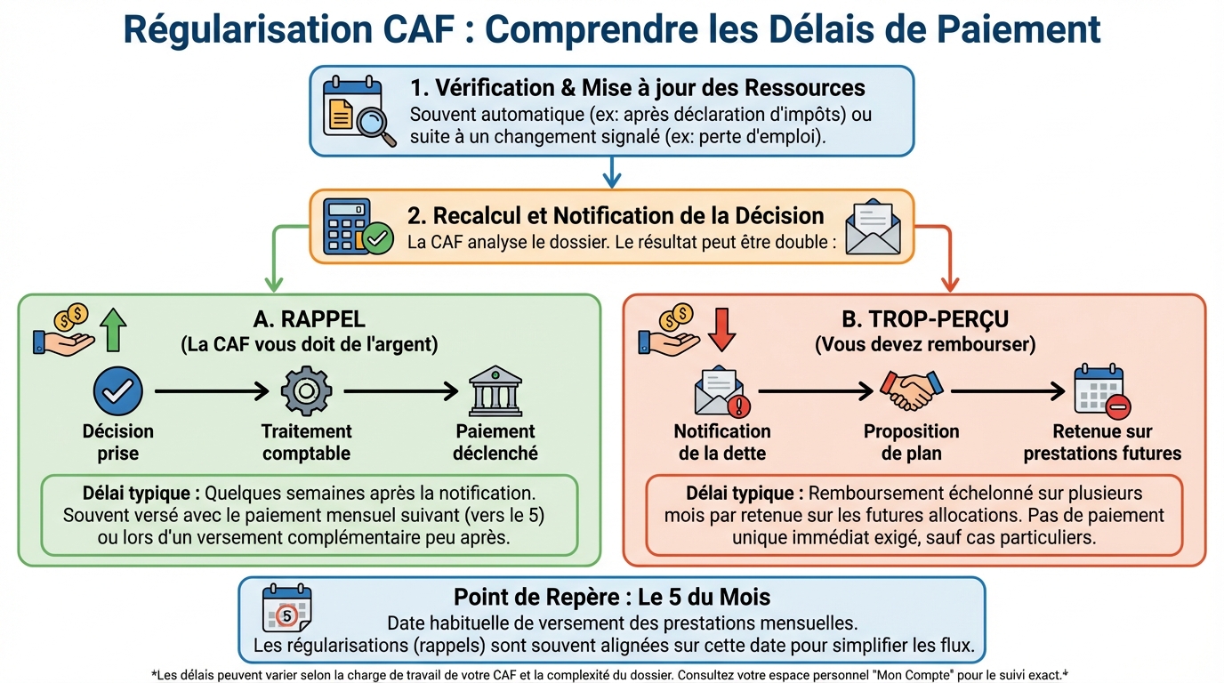 Régularisation CAF : délais de paiement expliqués 1 Causes fréquentes de retard